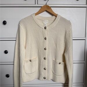H&M Cream Rib-Knit Button Cardigan